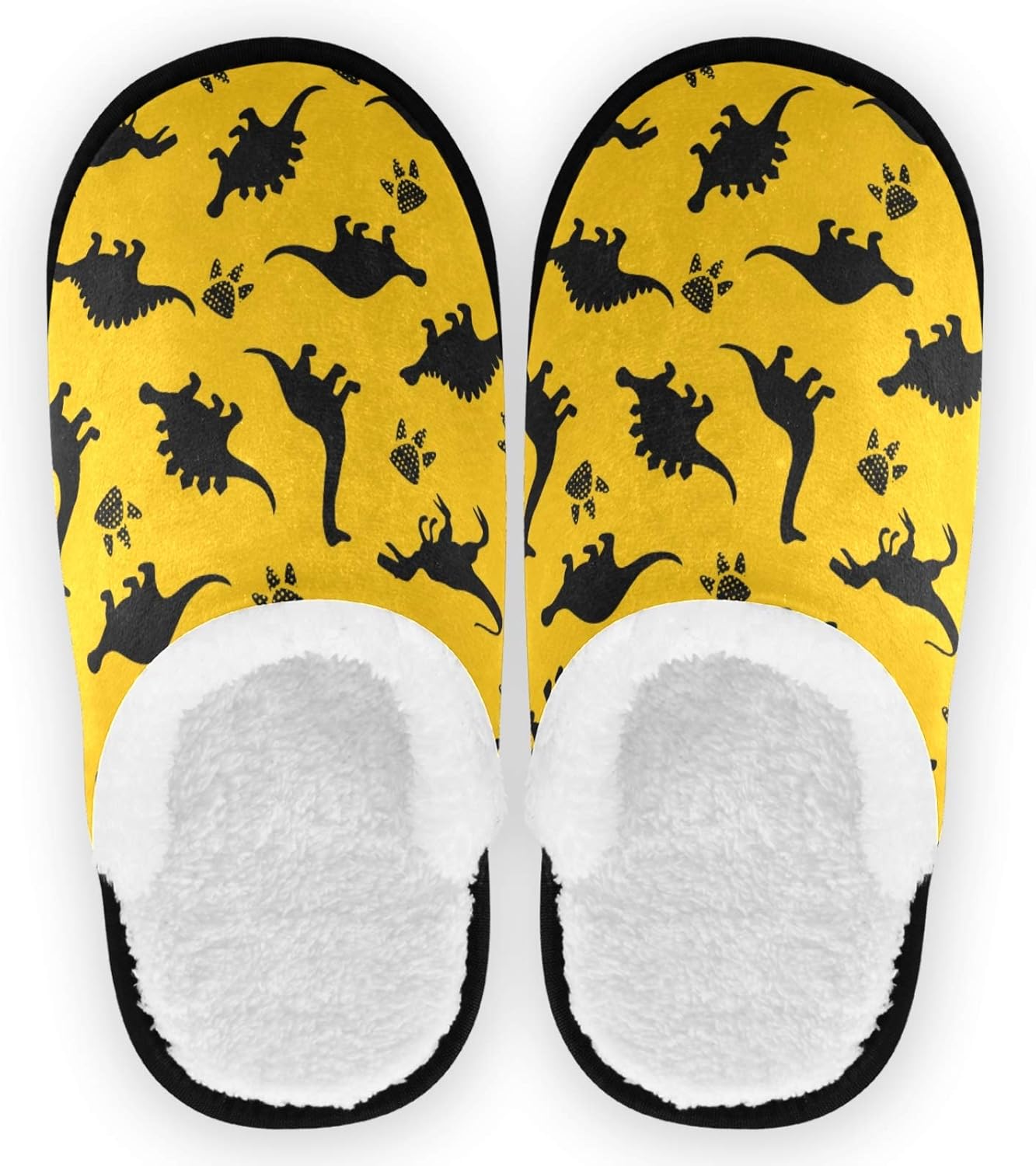 Amazon.com | visesunny Black Dinosaur and Footprint Slippers for Women Mens Winter Warm Memory 