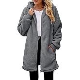 Yanekop Womens Oversized Sherpa Jacket Fuzzy Fleece Zip Up Jacket Warm Winter Coats Faux Fur Coat with Pockets