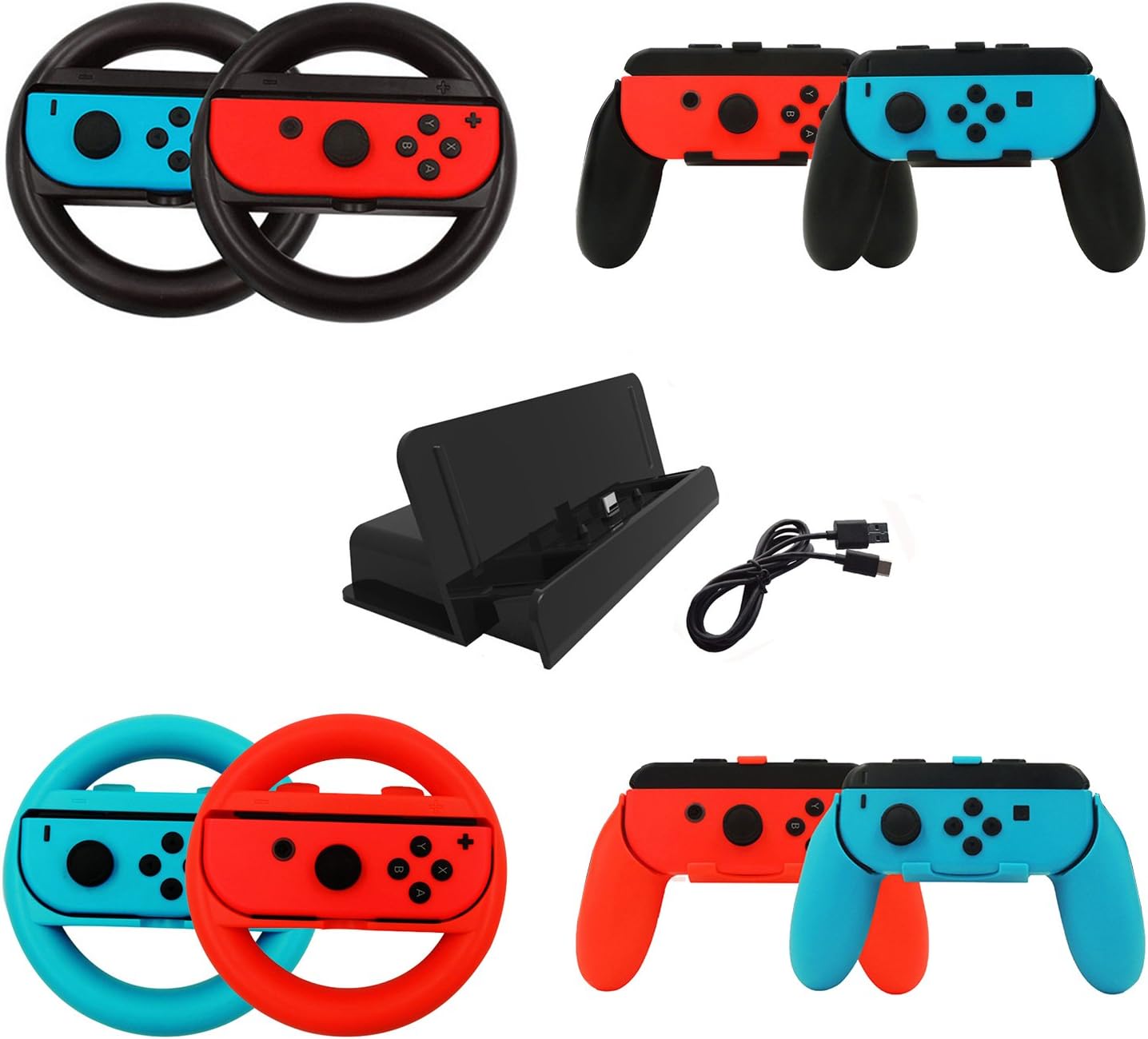 Jadebones 10 in 1 Nintendo Switch Accessory Kits Sets, JoyCon Steering