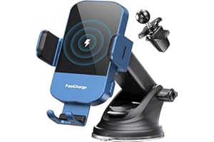 CHGeek Wireless Car Charger, 15W Fast Charging Auto Clamping Car Charger Phone Mount Phone Holder fit for iPhone 15 14 13 12 11 Pro Max Xs, Samsung Galaxy S25 Ultra S24 S23 S22, S21, S20, Blue