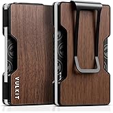VULKIT Men's Metal Wallet with Money Clip Slim Credit Card Holder, Minimalist Business Card Case Front Pocket Wallet for Men(Wood)