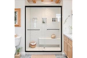 Lyngins Double Sliding Shower Door 56-60" W x 72" H Bypass, Semi-Frameless Shower Glass Door, Shower Doors for Walk-in Shower with 1/4" (6mm) SGCC Certified Nano Clean Tempered Glass, Matte Black