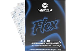 Saniderm Flex Tattoo Aftercare Bandage (New) (3 Sheets, 6 in x 8 in) – Convenient, Faster Tattoo Healing and Protection – Sterile, Waterproof, Ultra Flexible, Tatoo Aftercare Wrap – Matte Finish