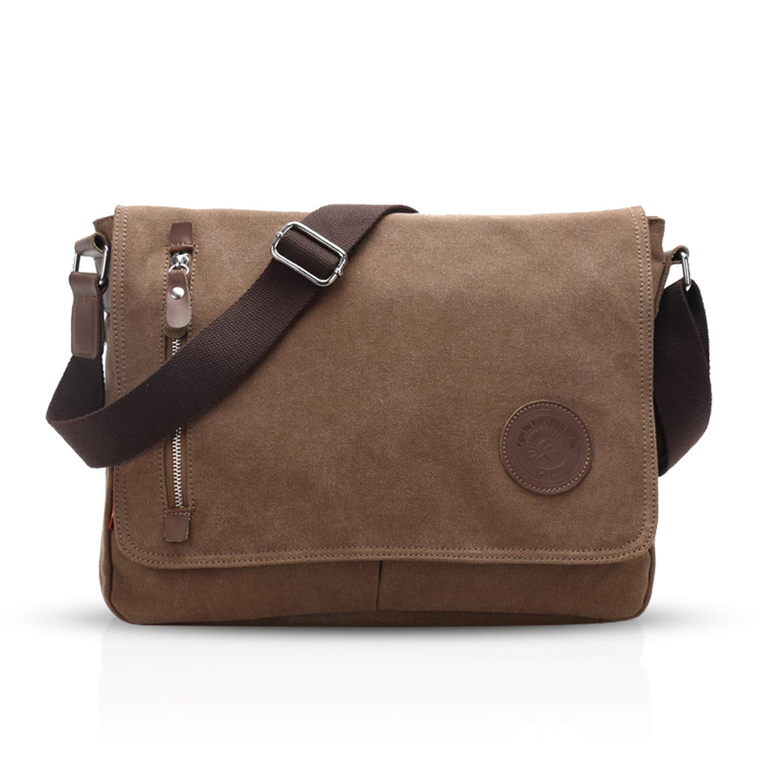 FANDARE Vintage Messenger Bag Satchel College Bag Schoolbag Bookbag Travel Shoulder Bag Commute Work Bag 14 inch Laptop Briefcase Multipurpose Men/Women Canvas Brown