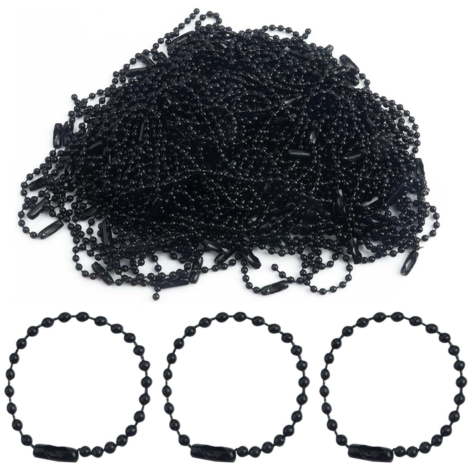 Roellgs 150Pcs Dog Tag Chain Ball Beads Chain 100mm 4inch Bead Chain,2.4mm Diameter with Ball Connector Clasp Keychain Rings Metal Rings for Crafts Dog Tag Metal Chain Metal Bead (Black)