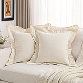 FUTEI Beige Decorative Throw Pillow Covers 18x18 Inch Set of 2,Double Stitch Scalloped Bordered Soft Chenille Cushion Cases,Modern Home Decor for Couch Bed Living Room