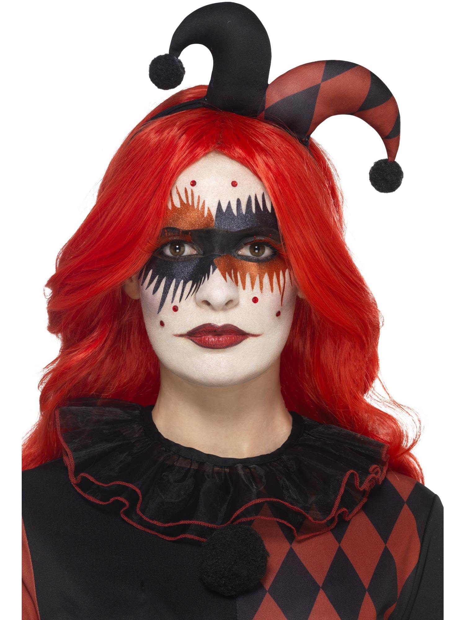 Smiffys Make-Up FX, Harlequin Kit, Aqua, Red Stickers, Lashes, Gems, Face Paints & Applicator, Cosmetics and Disguises Fancy Dress, Halloween Dress Up Cosmetics & Disguises.