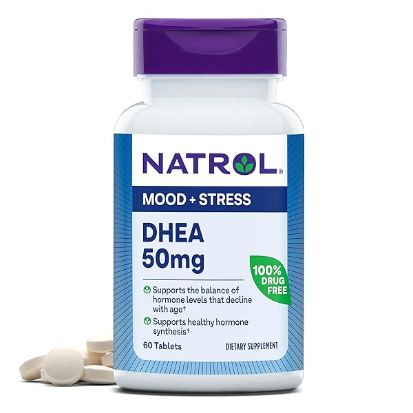 NATROL MOOD & STRESS DHEA 50MG WITH CALCIUM, DIETARY SUPPLEMENT FOR BALANCE OF CERTAIN HORMONE LEVEL AND MOOD SUPPORT, 60 TABLETS, 60 DAY SUPPLY
