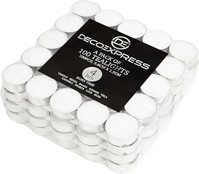 DECO EXPRESS Tea Lights Multipack White 25 50 100 200 Burn 4 8 or 10h