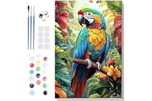 Bowetile Parrots Paint by Numbers Adult Kit Beginner, Adults Paint by Number Kits on Canvas with Frame, Bird Peinture a Numer