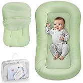 Infant Support Cushion - Baby Support Cushion for Newborn, 0-24 Months, Portable Tummy Time Mat for Home and Travel, Soft Cotton, Supervised Use, Baby Essentials Gift, Green (Cover Included)