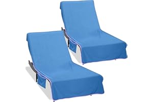 Ruikyhom Super Soft & Thick Lounge Chair Towel Cover (Pack of 2),Chaise Lounge Cover with Pockets,Beach Chair Cover for Pool Beach Garden Courtyard and Trips,85 x 30 in Pool Chair Cover,Medium Blue