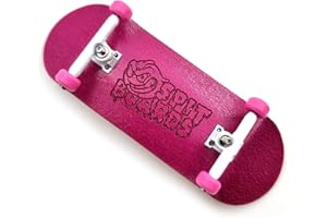 SPITBOARDS® 34 mm Fingerboard Complete Wood Pro Set-Up (Pre-Assembled, 5-Layers), Pro Trucks, CNC Bearing Wheels, Foam Grip Tape, (Deck: Pink, Trucks: White, Wheels: Pink)