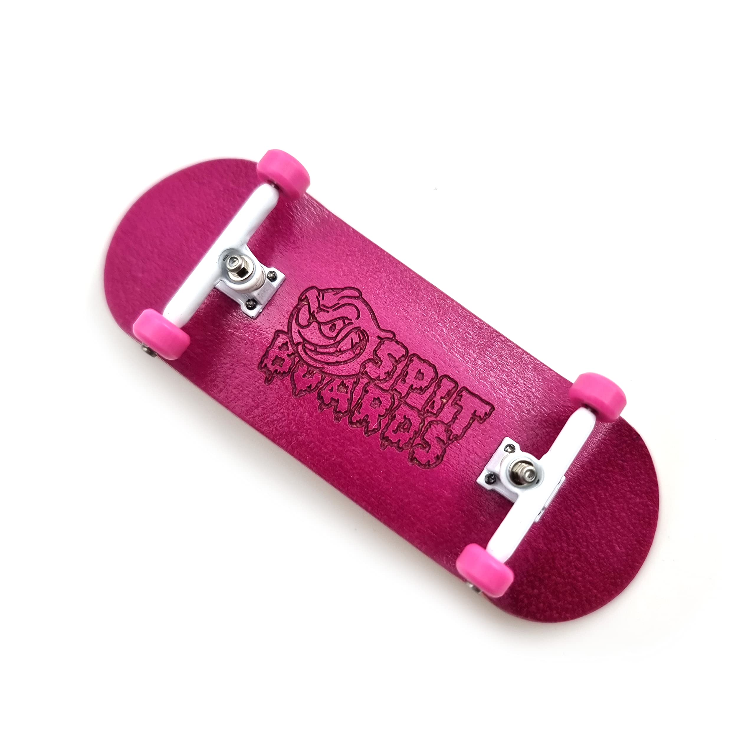 SPITBOARDS 34mm Fingerboard Complete Wood Pro Set-Up (Pre-Assembled, 5-Layers), Pro Trucks, CNC Bearing Wheels, Foam Grip Tape, (Deck: pink, Trucks: White, Wheels: pink)
