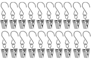 Stainless Steel Metal Clips with S Hooks for Curtain, Photos, Art Craft Hanger Hanging Clips, Home Decoration, 20 Pack, Slive