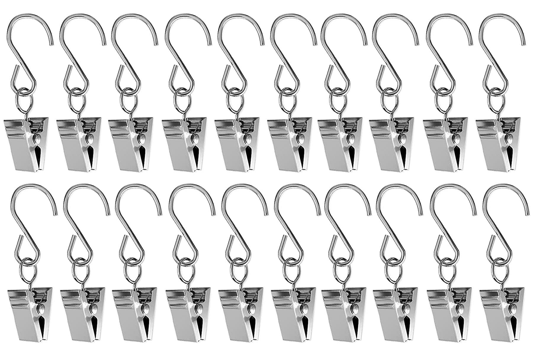 Heavy Duty Stainless Steel Metal Clips with Hooks for Curtain, Photos, Art Craft Hanger Hanging Clips Home Decoration(20 Pack),Sliver