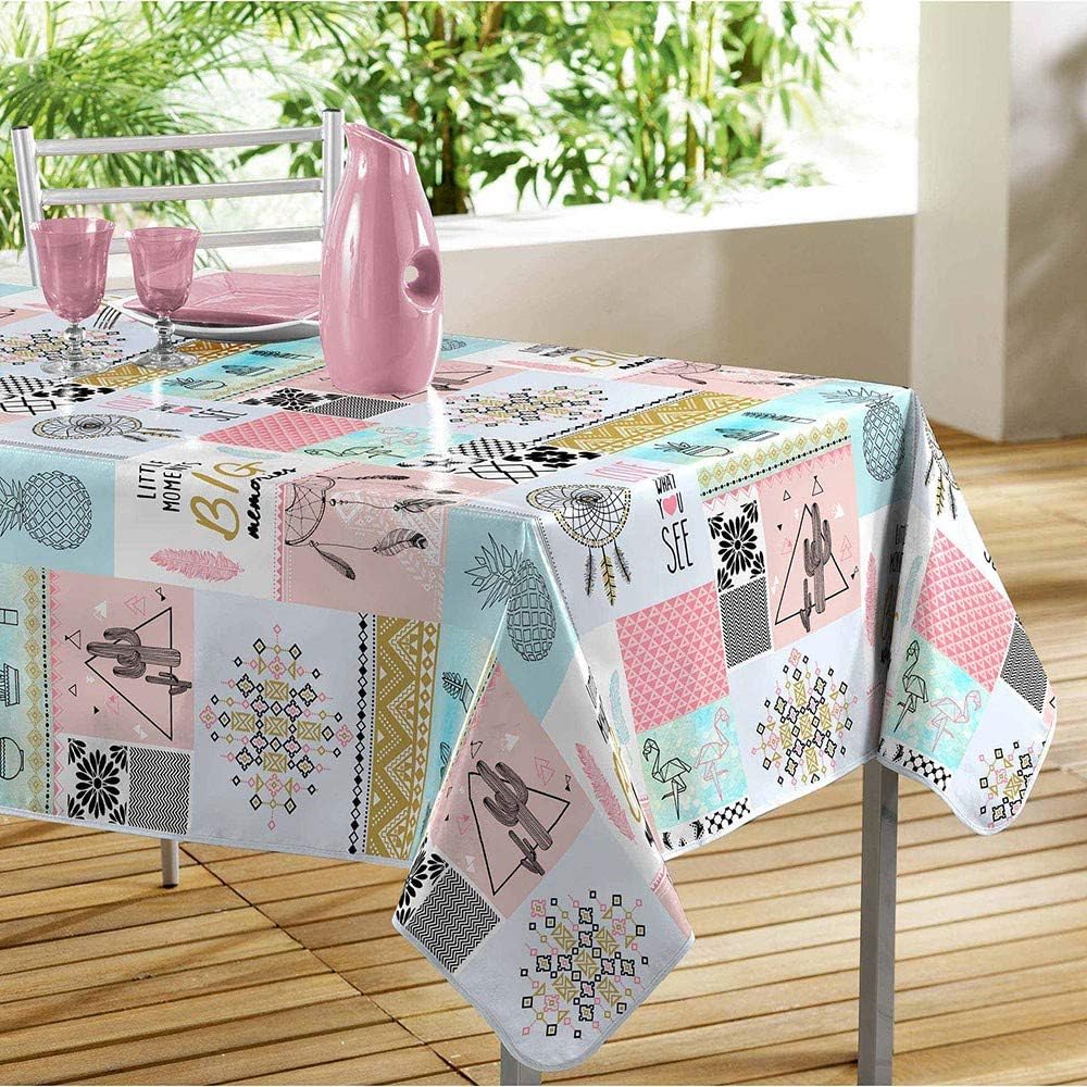 Tablecloth Oilcloth Rectangular 140 x 240 cm – Optima, Cactus, Pineapple and Flamingo