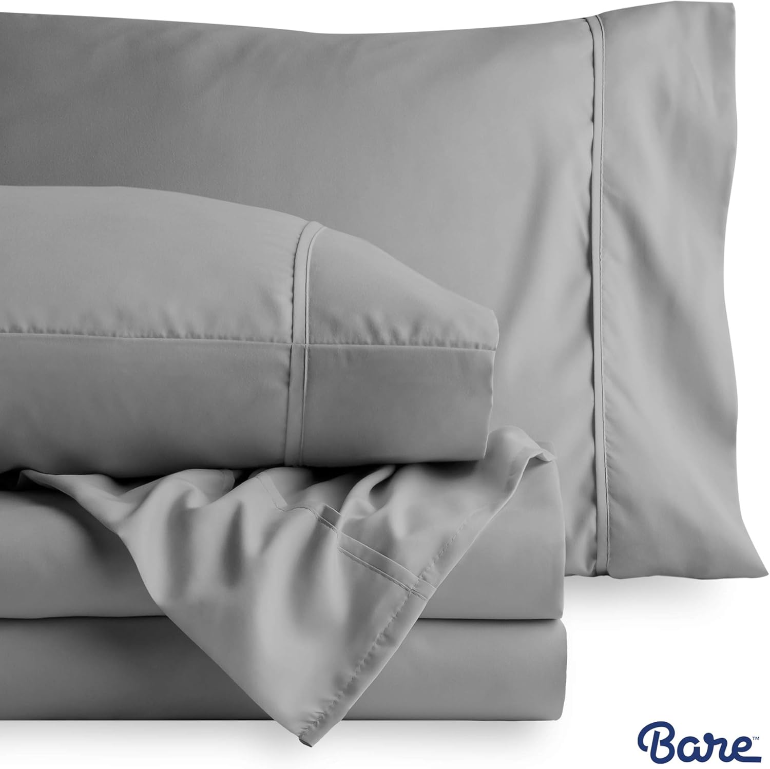 Bare Home Twin XL Sheet Set - College Dorm Size - Premium 1800 Ultra-Soft Microfiber Sheets Twin Extra Long - Double Brushed - Hypoallergenic - Wrinkle Resistant (Twin XL, Light Grey): Home & Kitchen