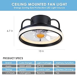 Asyko 13 Inch Small Flush Mount Ceiling Fans with