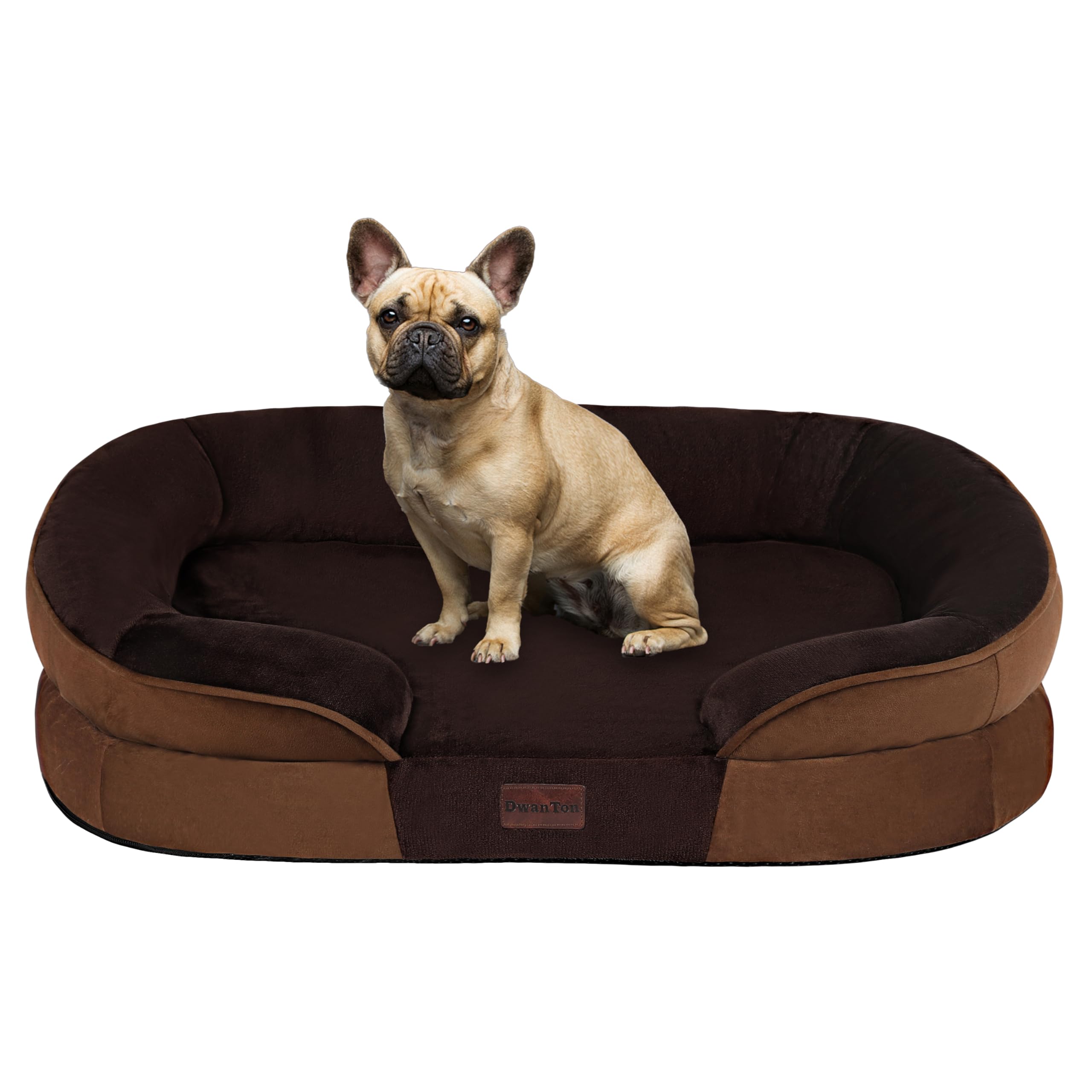Photo 1 of Dwanton Orthopedic Dog Bed for Medium Dogs with Gel Memory Foam, Waterproof Dog Sofa, Washable Pet Bed with Four Sided Bolster Cushion, Removable Cover & Non-Slip Bottom, 28", Brown
