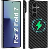 kaisenkec Slim Magnetic Carbon Fiber Case for Samsung Galaxy Z Fold 7 Black | Compatible with Magsafe, Thin, 1500D Aramid Fiber Z Fold7 Cover, Matte Black Gray Twill [NOT PRINTED] No Hinge Protection
