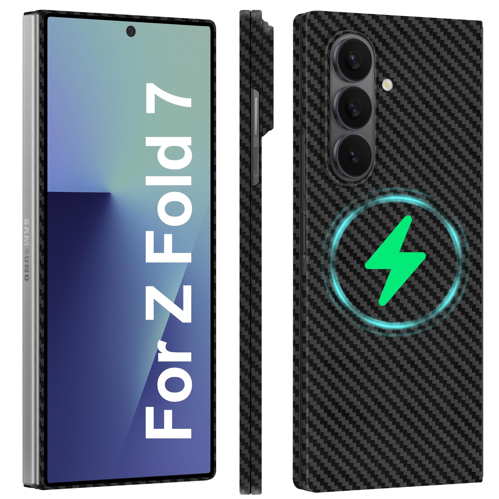 kaisenkec Slim and Thin Carbon Fiber Case Compatible with Samsung Galaxy Z Fold 7, 1500D Aramid Fiber Z Fold7 Cover Compatible with Magsafe, Matte Black Gray Twill [NOT Printed] No Hinge Protection