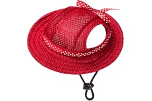 MaruPet Round Brim Princess Hat Visor Hat Pet Dog Mesh Porous Sun Hat with Ear Holes for Small, Extra Small Dog Teddy, Pug, Chihuahua, Shih Tzu, Yorkshire Terriers, Papillon Red S
