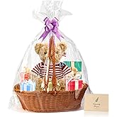 Boensi Wicker Basket with handle, 38x28x12cm Gift basket empty/Fruit Basket – Perfect for Kitchen Storage,Christmas Gift,Tabl