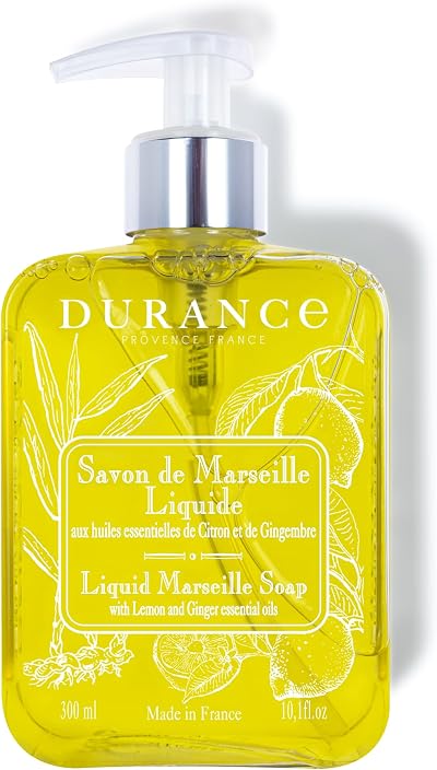 Durance Liquid Marseille Soap Lemon Ginger Essential Oils 300ml Paraben Free