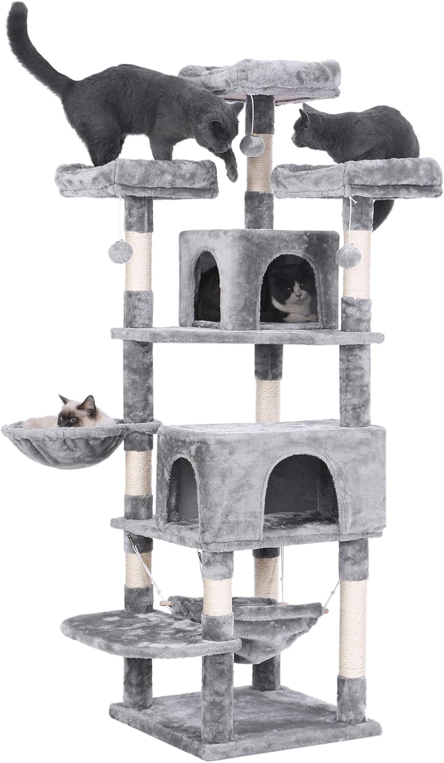 BEWISHOME Cat Tree 66.3 Inch Multi-Level Large Cat Tower with Plush Top Perches, Sisal Scratching Post Cat Play house Kitty Activity Center MMJ14L : Pet Supplies
