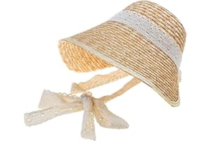 Temeemeg Sun Bonnet, Women Sun Hat Straw Bonnet - French Vintage Lolita Style with Lace Ribbon, DIY Customizable for Beach & 