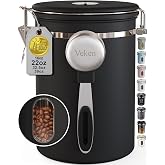 Veken Coffee Canister with Window, Airtight Stainless Steel Container, 22OZ | Kitchen Food Storage Pantry Organizers for Beans,Ground,Espresso,Rice,Tea,Sugar,Bar Accessories,Gifts,Lids,Jars, Scoop, Black
