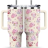 RHONGE Axolotl Tumbler With Handle, 30 Oz Axolotl Stainless Steel Vacuum Tumbler For Women, Birthday Valentines Day Gifts For Women Mom Sister Best Friends, Christmas Coffee Insulated Cup
