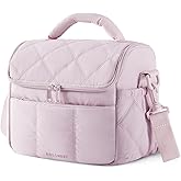 BAGSMART Insulated Lunch Bags for Women, Cute Quilted Lunch Box, Lightweight Puffy Padded Waterproof Lunch Tote, Reusable Lunch Cooler for Work Picnic Travel, Pink