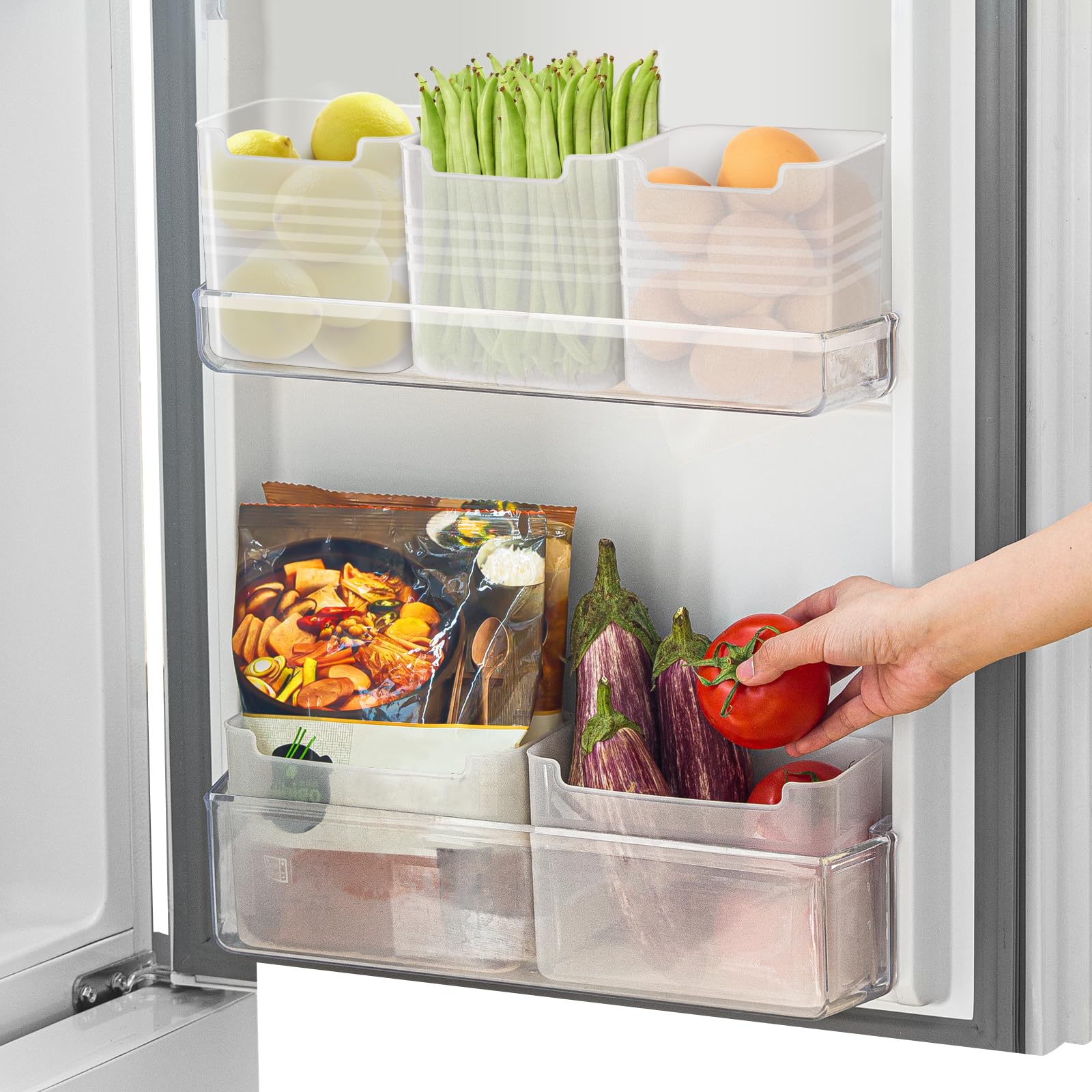 Photo 1 of Poeland Refrigerator Organizer Box, Fridge Side Door Storage Containers Plastic Translucent Set of 5 (2M+3S)
