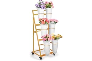 ZpigToor Flower Display Stand With 6 Buckets,Flower Bar with Wheels,Flower Cart Display Stand for Florist Garden Wedding Home