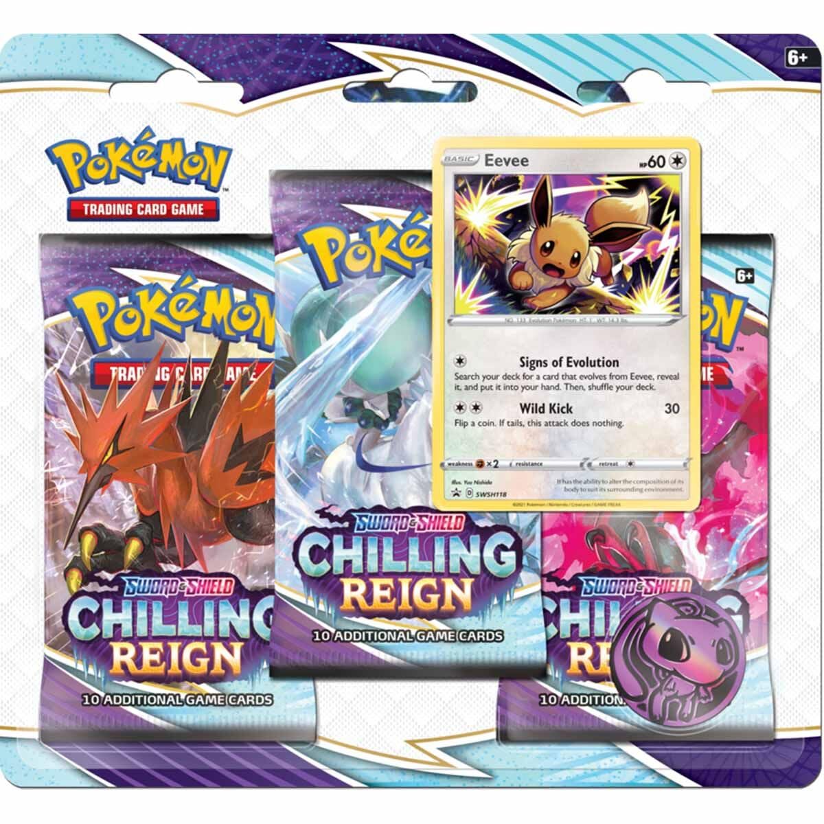 Pokémon | Sword & Shield 6 Chilling Reign: 3-Pack Booster (One at Random) | Card Game | Ages 6+ | 2 Players | 10+ Minutes Playing Time