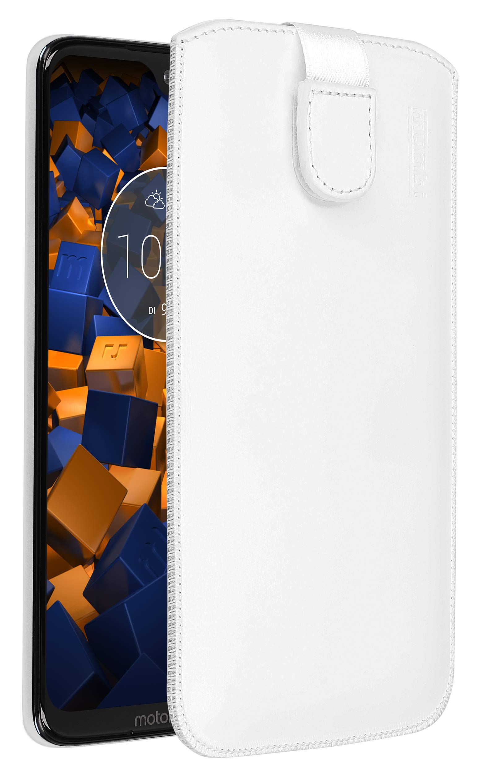 mumbi Genuine Leather Case Compatible with Motorola Moto G7 Plus White