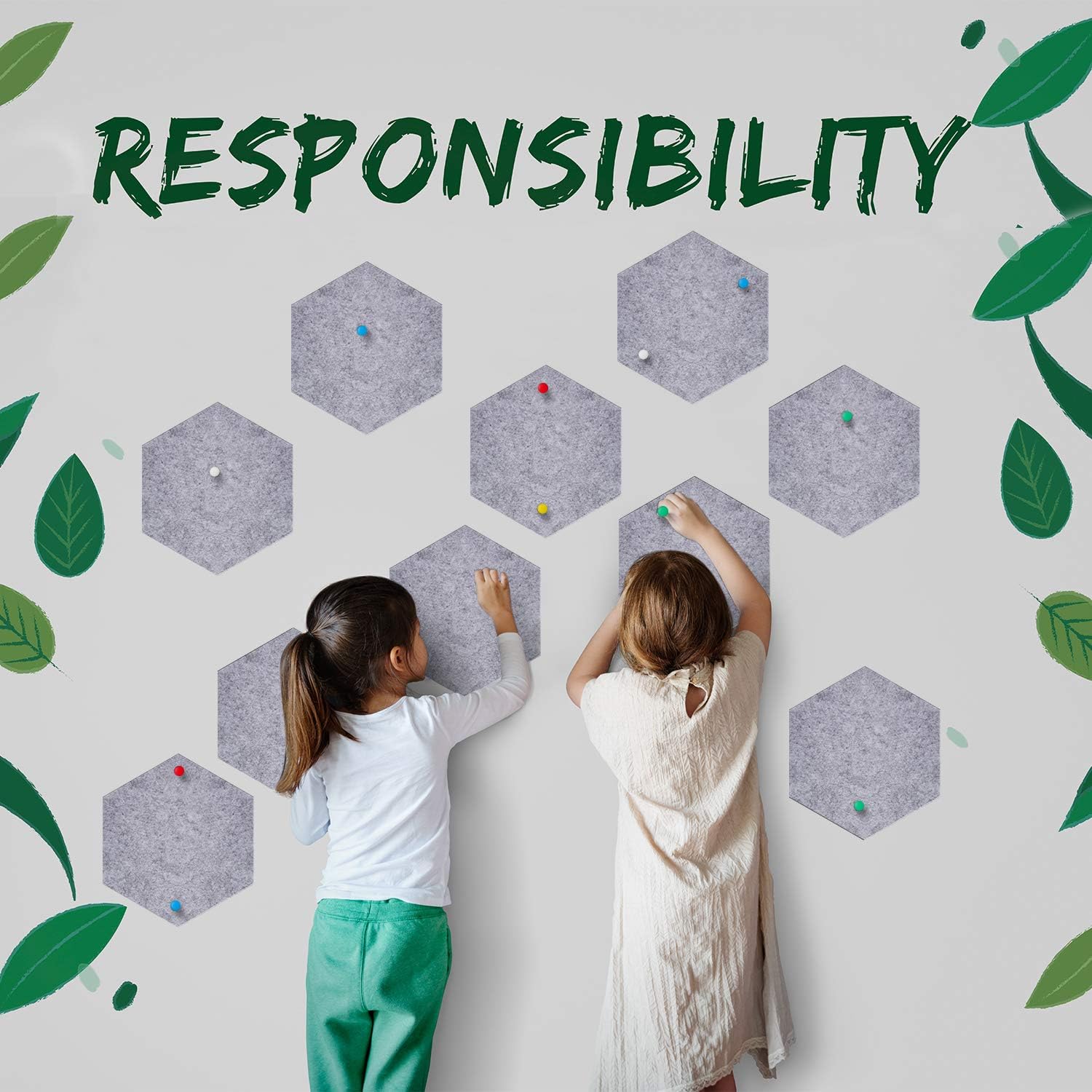 10 Packs Pin Board Hexagon Felt Board Tiles Bulletin Board Memo Board with 20 Pieces Push Pins - Image 5