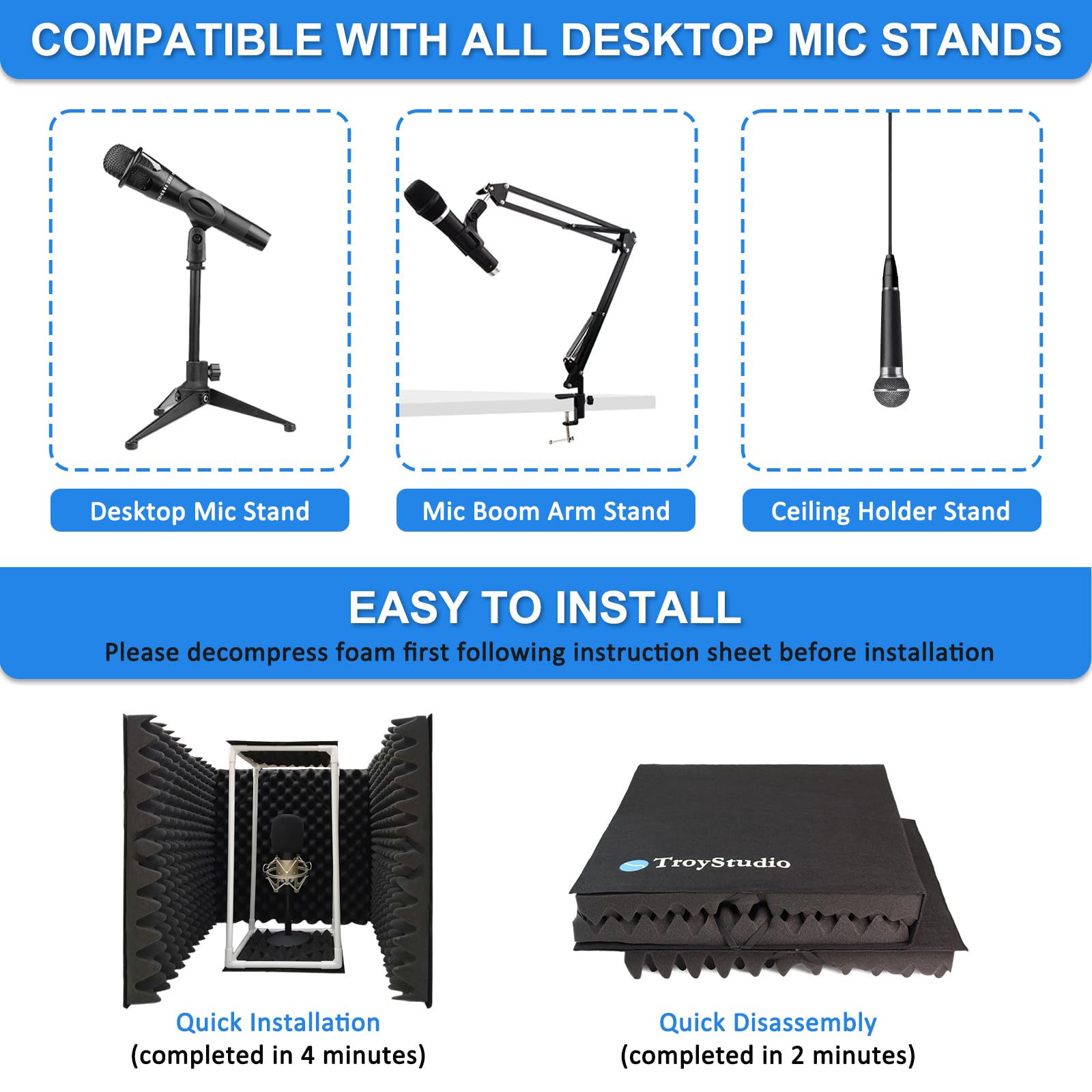 Mua Large Microphone Isolation Shield, Foldable Vocal Booth Reflection ...