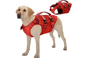 Kuoser Dog Life Jacket, High Flotation Dog Life Vest for Swimming Boating, Adjustable Ripstop Pet Lifesaver for Small Medium and Large Dogs, Reflective Safety Puppy Swimming Vest with Rescue Handle