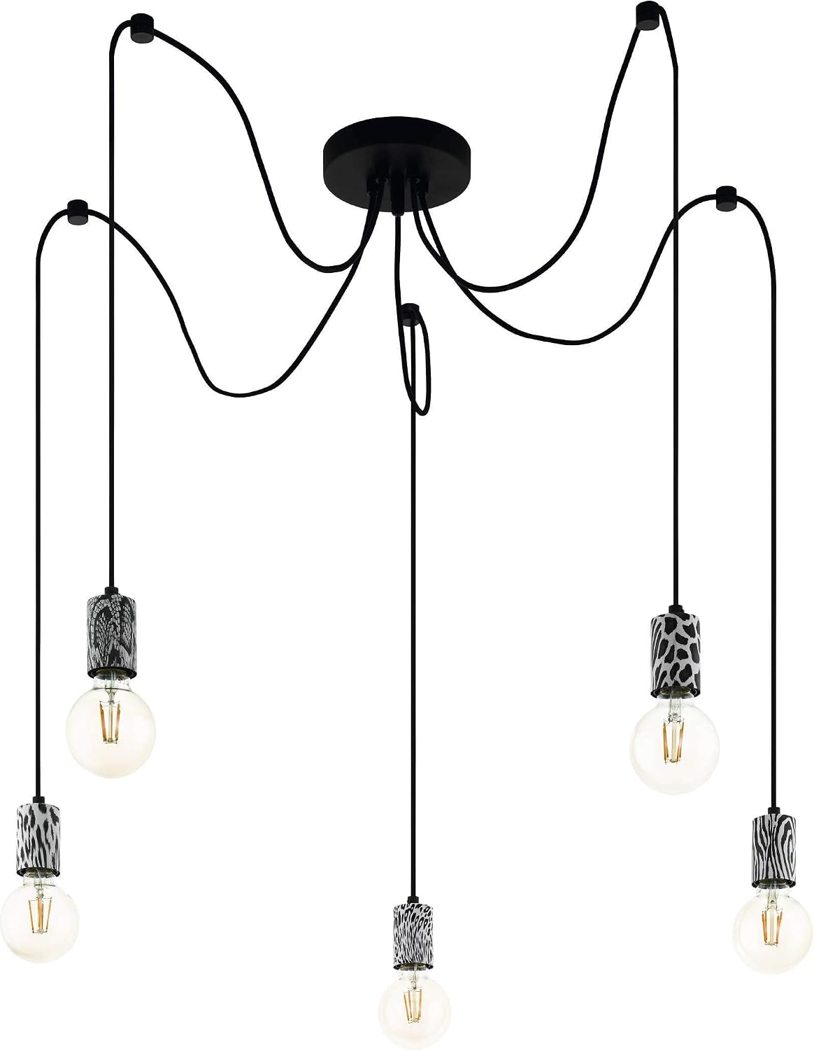 EGLO Coulsdon Pendant Light 5-Bulb Vintage Industrial Pendant Light Steel and Foil in Black, White, Animal Print - Image 4
