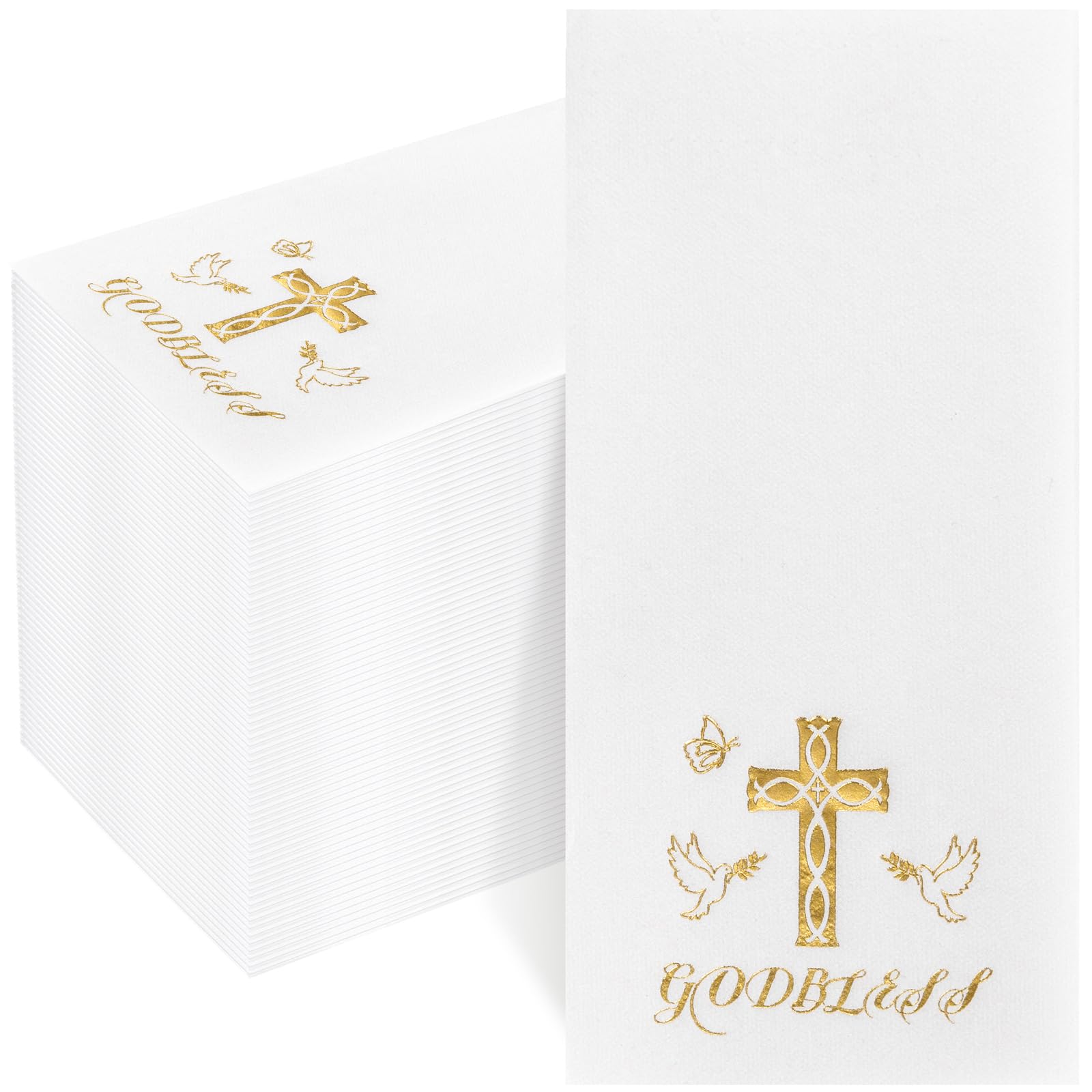 Photo 1 of Joyido 50 Pack Cross Paper Napkins - Baptism Napkins Disposable - Gold Cloth-Like Feel Dinner Paper - Heavy Duty Hand Towels for Religious Party, Confirmation, Christening, First Communion