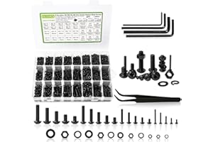K Kwokker 2410Pcs M2 M3 M4 M5 Nuts and Bolts Assortment Kit 4MM to 20MM Upgraded Zinc Plated Hex Button Head Cap Metric Machine Screws, 10.9 Alloy Steel Bolts and Nuts Kit w/Lock Washers for Screws