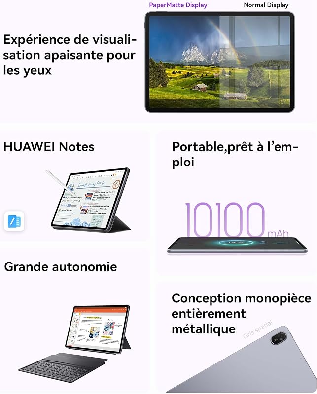 MatePad 11.5 2025, Tablette 11,5 Pouces 2,5k 120 Hz Écran PaperMatte, M-Pencil (3e génération), 8+256GB, Batterie de 10 100 mAh, Garantie supplémentaire de 6 Mois exclusivement sur Amazon
