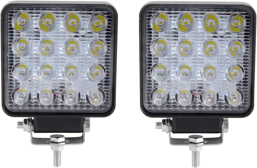 Glaretek 2PCS 48W LED Light Bar 4 Inch Square Led Work Light 12V Flood Lights with Mounting Brackets for Truck SUV 4WD Boat ATV Off Road Fog Driving