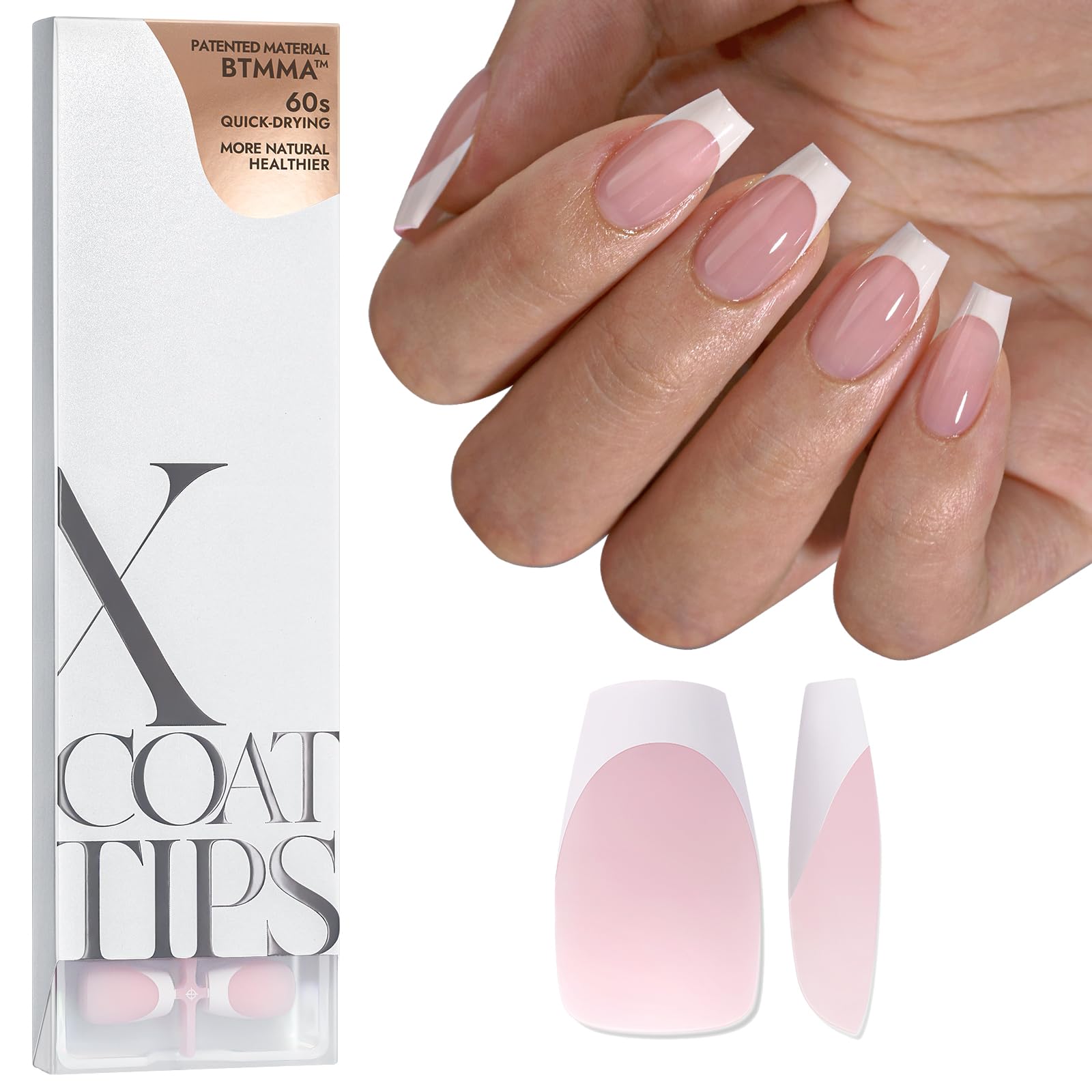 BTArtboxnails French Gel Nail Tips - French Tip Press on Nails Pink Short Coffin XCOATTIPS for Nail Extensions
