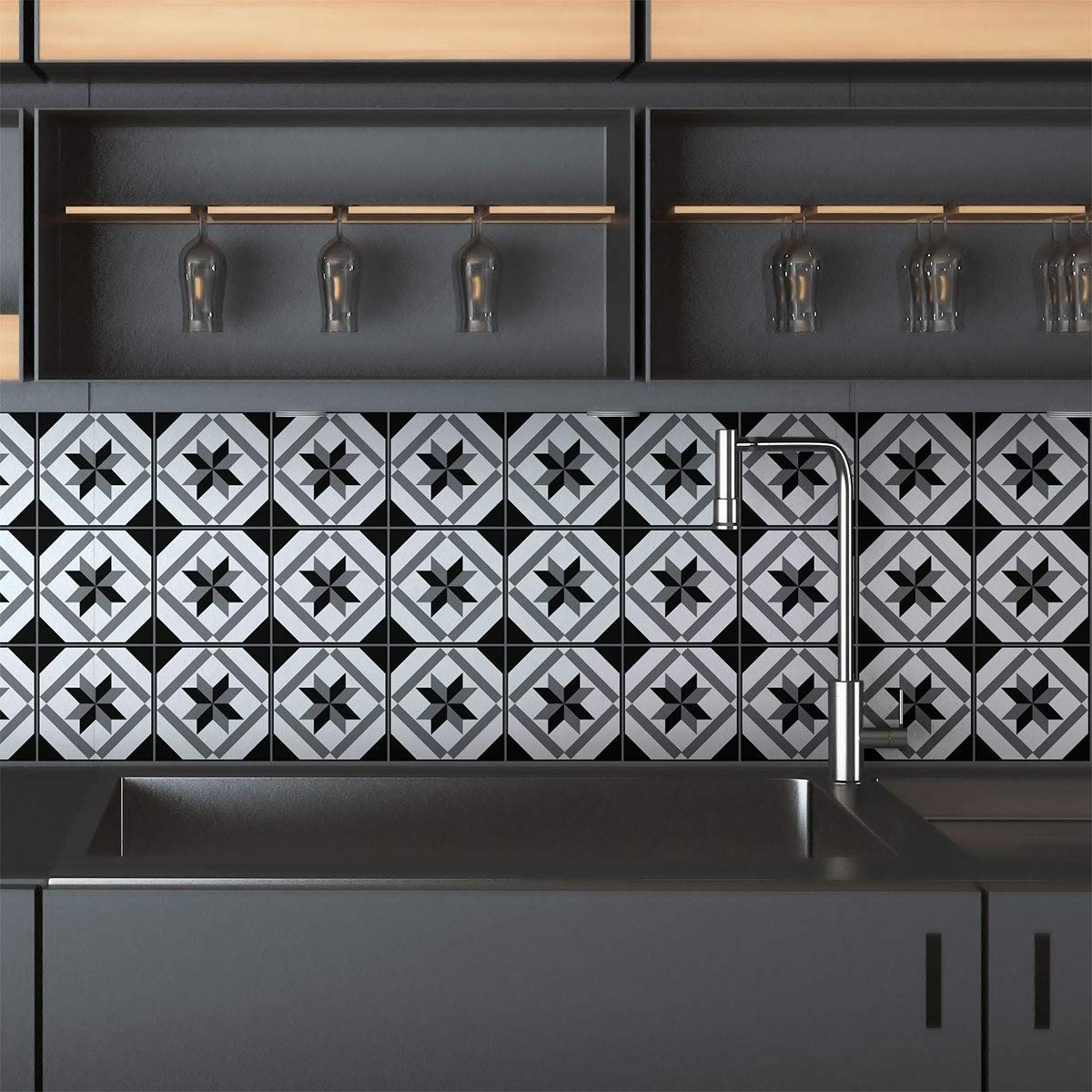 Ambiance Sticker Self-Adhesive Decorative Wall Decal Cement Tile for Bathroom and Kitchen Zepetina - Pack of 9 Stickers of 20 x 20 cm