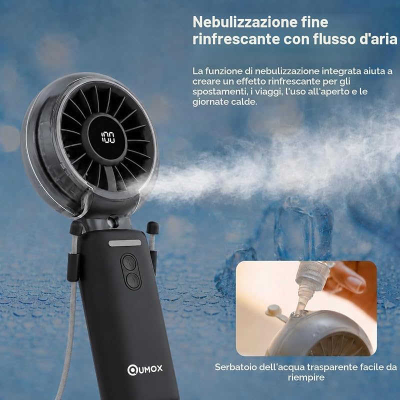 Ventilatore Portatile con Nebulizzatore, Nero