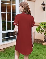 Ekouaer Button Sleepshirt for Women V Neck Notch